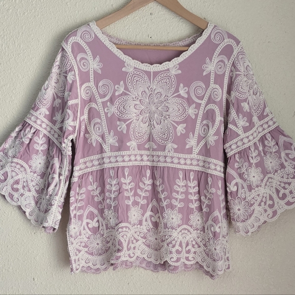 Ana & Rose Tops - Ana & Rose Romantic Boho Embroidered Bell-Sleeve Blouse Pesant Top Sz.L